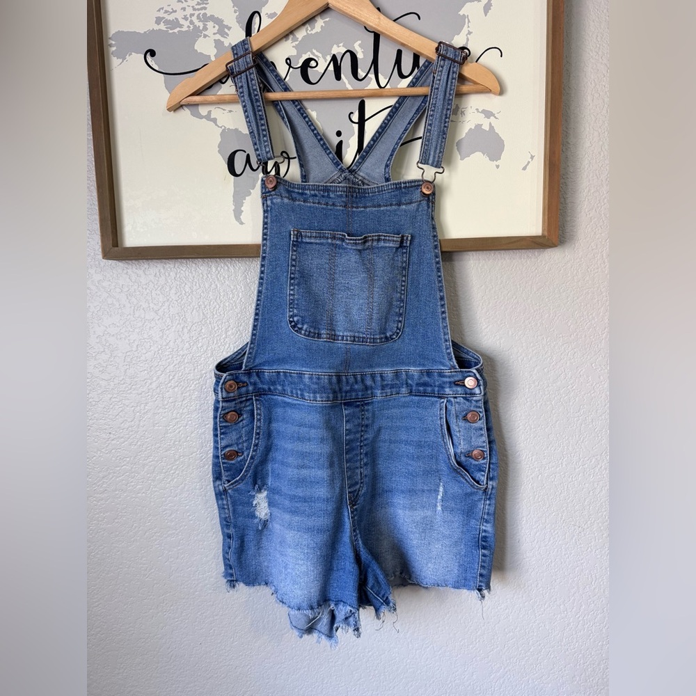 No boundaries denim short raw hem overalls